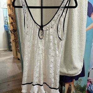 White Lace Sleeveless Lingerie with Black Trim